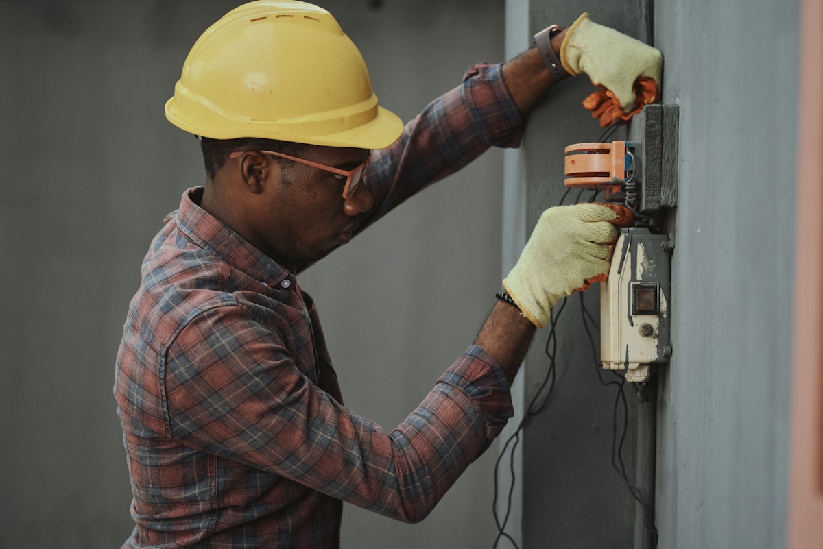 Electrician preparing wiring tools